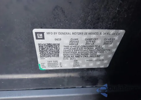 2019 GMC Terrain Sle z USA, uszkodzony, nr VIN 3GKALMEV2KL361182